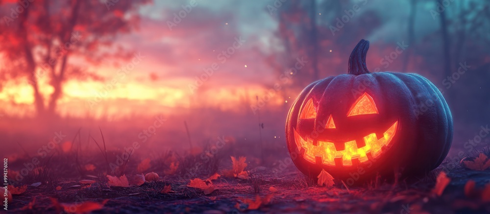 Halloween Pumpkin in a Misty Forest Halloween Pumpkin in a Misty Forest