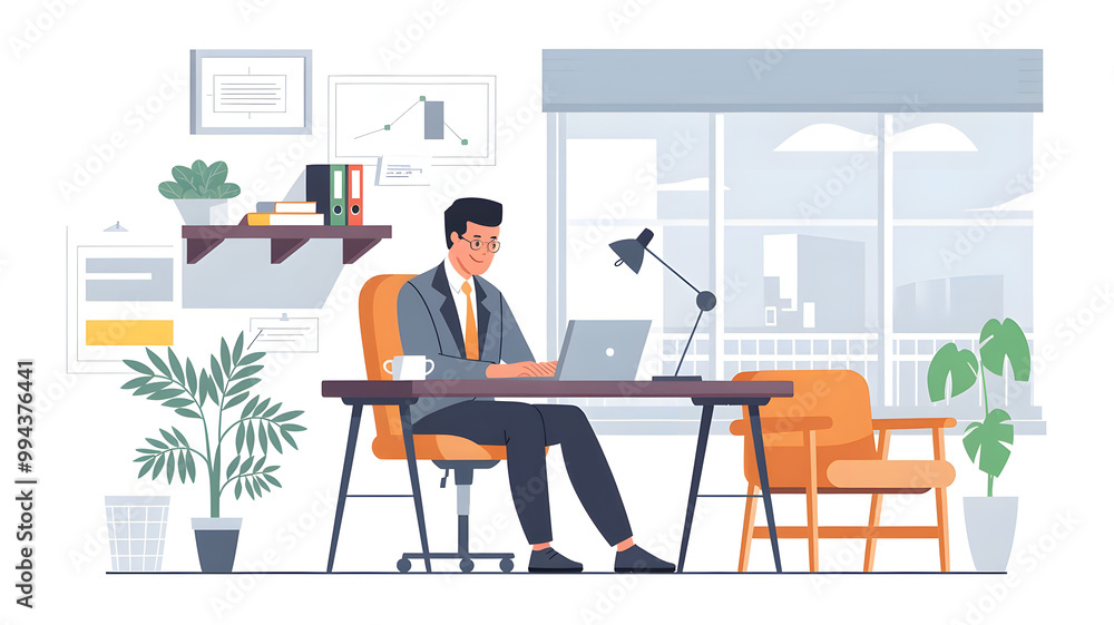 Fototapeta premium illustration businessman working in office