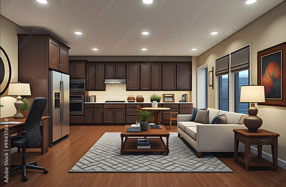 design project of a kitchen- living room in a country house , bright colors design project of a kitchen- living room in a country house , bright colors