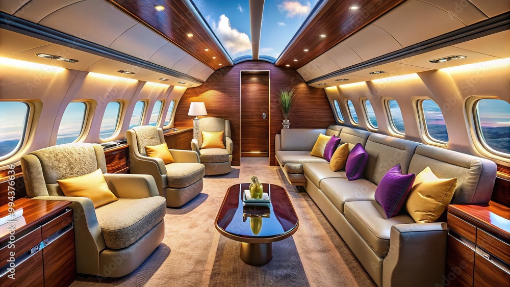Fototapeta premium Opulent Interior of a Luxury Private Jet Featuring Plush Seating and Elegant Design Elements