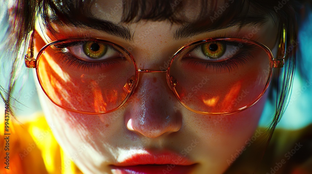 Close Up Portrait of Woman in Orange Glasses Close Up Portrait of Woman in Orange Glasses