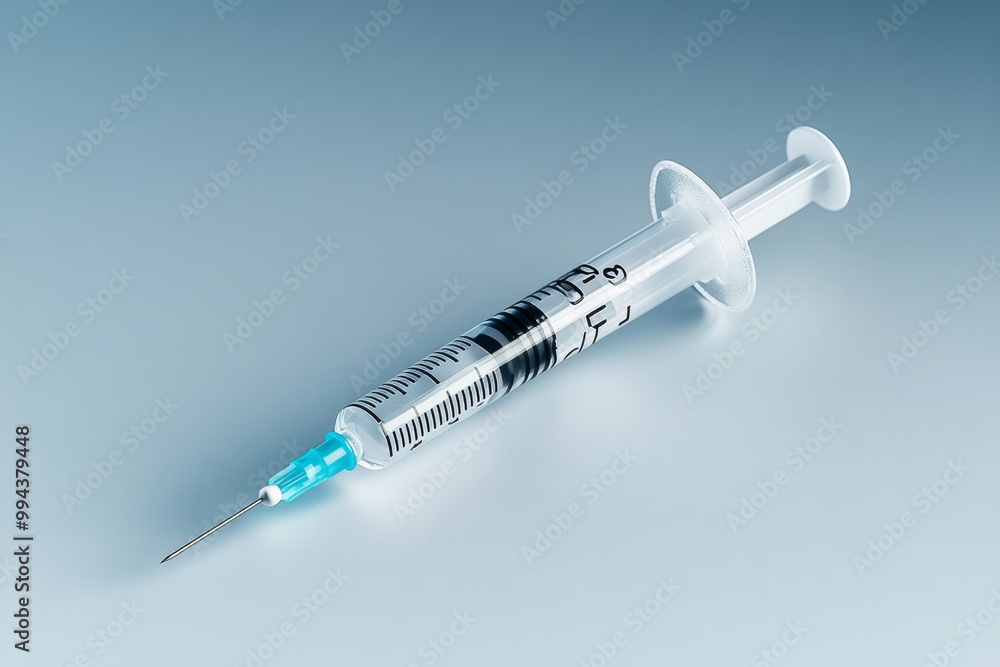 A clean syringe on a plain background, highlighting the importance of vaccines and injections in modern medicine A clean syringe on a plain background, highlighting the importance of vaccines and injections in modern medicine