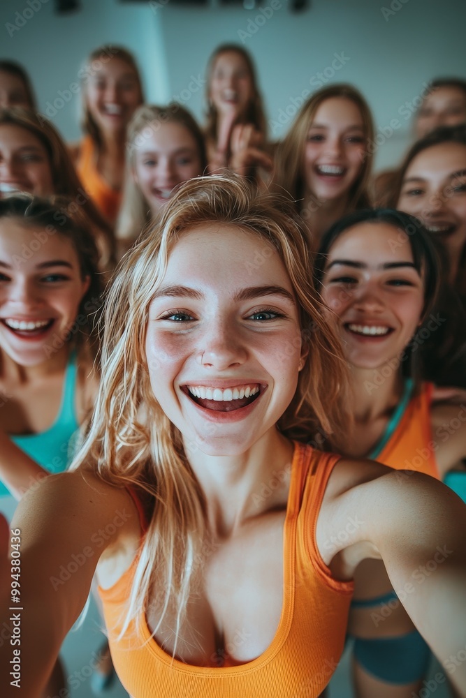 Obraz premium Group of friends taking a selfie after workout session