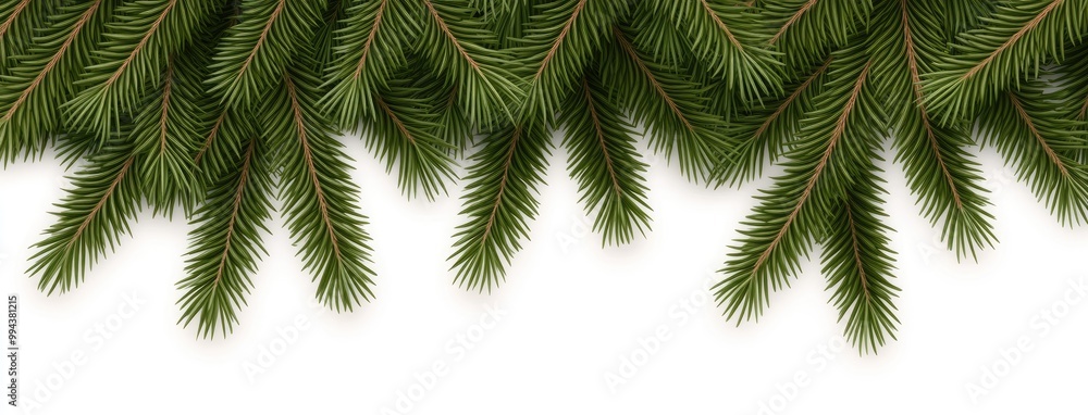 Lush green branches create a vibrant New Year's garland against a clean white backdrop, offering ample space for personalized festive messages or designs. Lush green branches create a vibrant New Year's garland against a clean white backdrop, offering ample space for personalized festive messages or designs.