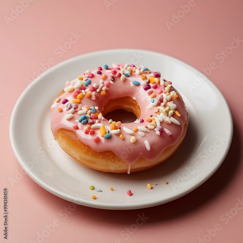 Delicious fresh donuts with topping arrangement in white background, assortment of pastel donuts with colorful sprinkles for sweet treat celebration