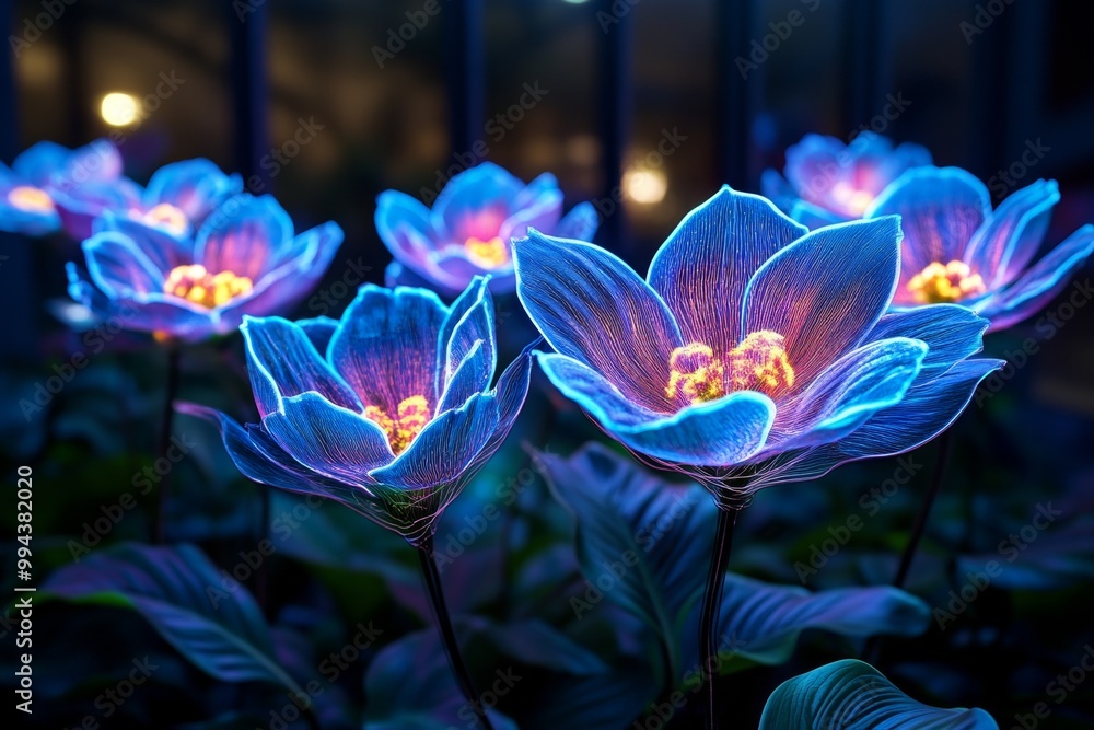 A futuristic botanical garden filled with genetically engineered plants, thriving in a high-tech habitat with glowing, exotic flora A futuristic botanical garden filled with genetically engineered plants, thriving in a high-tech habitat with glowing, exotic flora