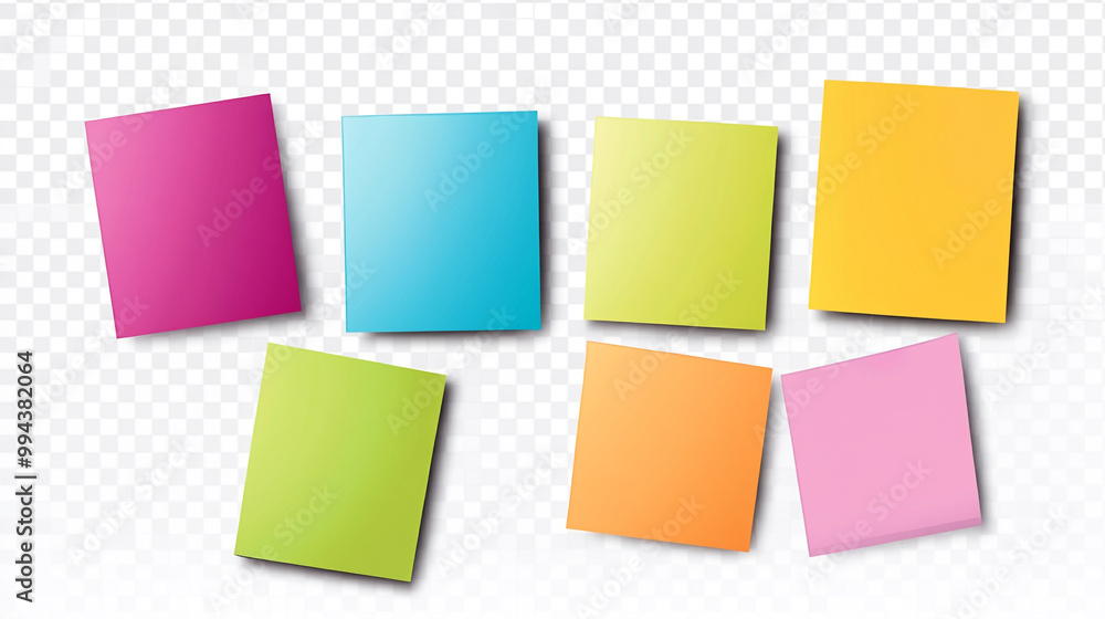 Colorful sticky notes arranged in a creative layout on a transparent background Colorful sticky notes arranged in a creative layout on a transparent background