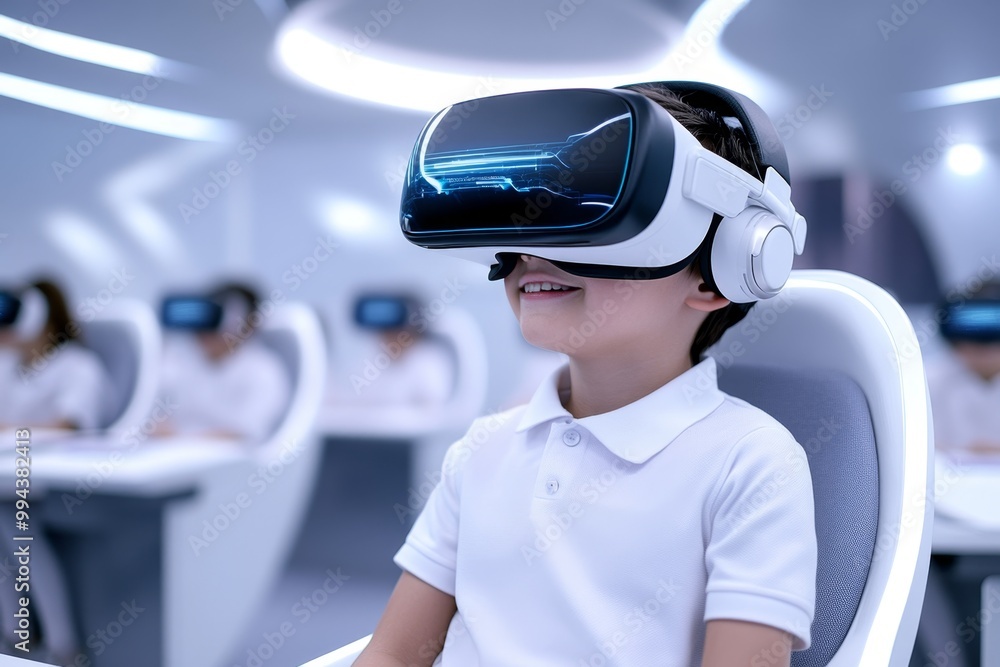 A futuristic classroom where students of all backgrounds are learning equally, with virtual reality and advanced technology enabling equality in education A futuristic classroom where students of all backgrounds are learning equally, with virtual reality and advanced technology enabling equality in education