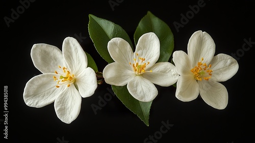 White Apple Blossoms on Black Background - Delicate Spring Flowers