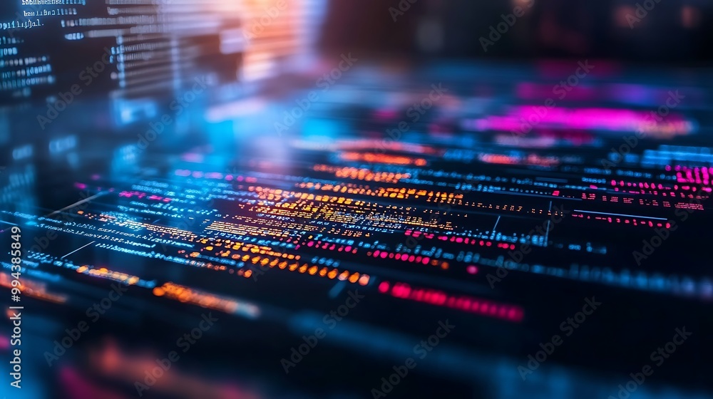 A holographic interface displaying lines of code A holographic interface displaying lines of code