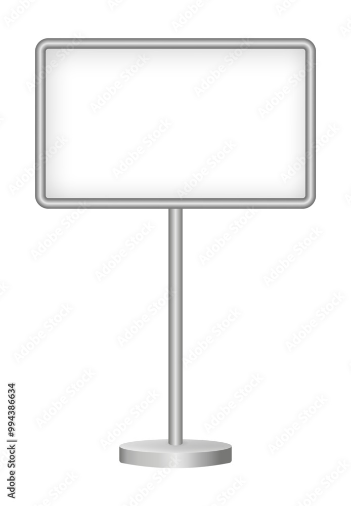 White signboard with metal pole isolated on a transparent background. Rectangular signpost. 3D metal roadside pointer. Blank billboard White signboard with metal pole isolated on a transparent background. Rectangular signpost. 3D metal roadside pointer. Blank billboard