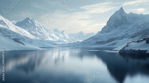 Wallpaper Mural Snowy mountains reflected in the lake. 3d render illustration. Torontodigital.ca