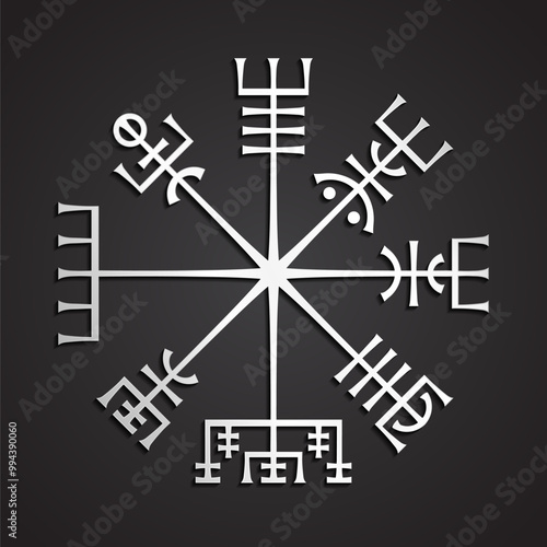vegvisir viking compass symbol 3d shiny silver sign