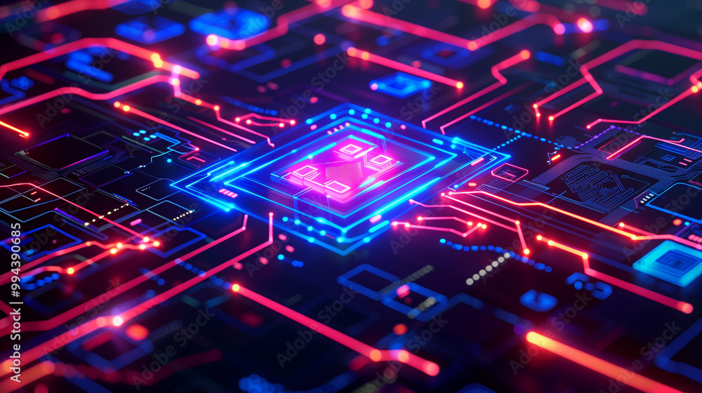 Futuristic Circuit Board with Glowing CPU Futuristic Circuit Board with Glowing CPU