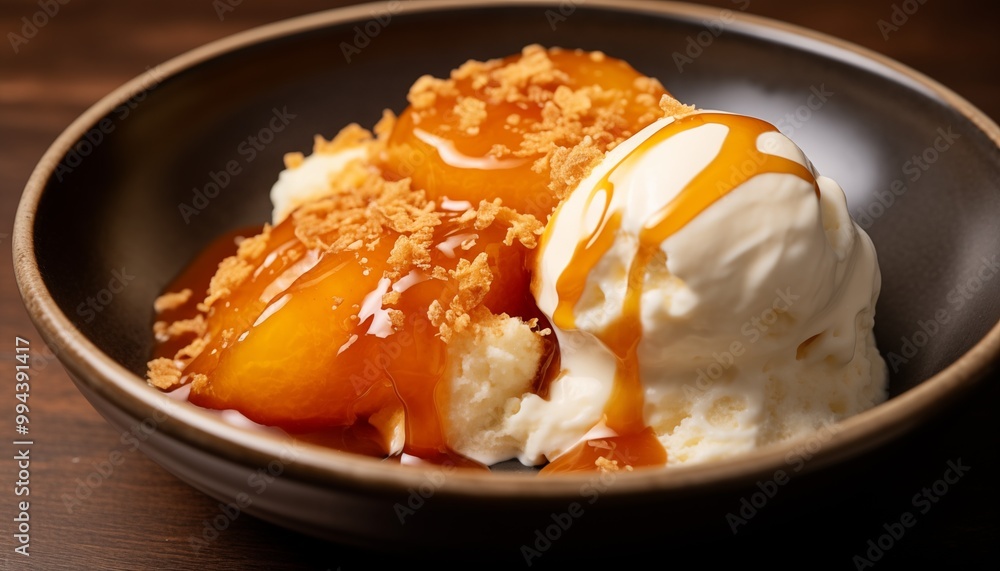 vanilla pudding with apple and crumbs and sweets vanilla pudding with apple and crumbs and sweets