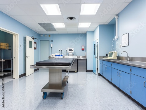 Wallpaper Mural A sterile medical examination room with blue walls, stainless steel equipment, and clean surfaces, designed for patient treatment and healthcare services Torontodigital.ca