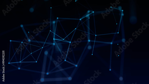 Abstract background with connecting dots and lines. Network connection structure. Data technology and scientific illustration. Plexus effect. 3D vector illustration