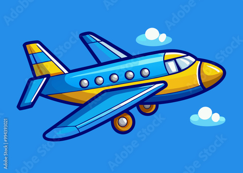 airplane in the blue sky cartoon vector illustration, air isolated background