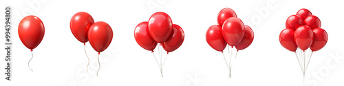 set of red balloons isolated on transparent background