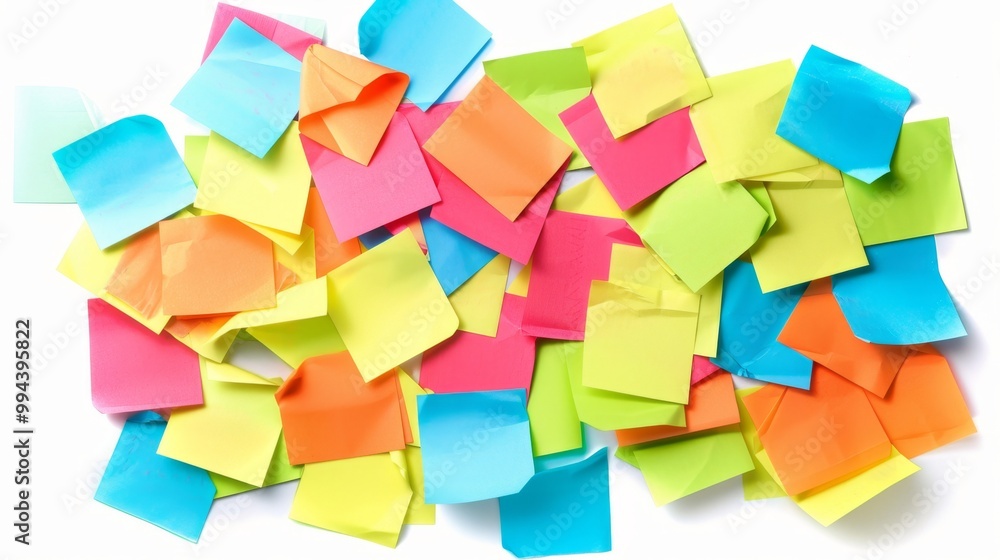 Colorful Array of Post-it Notes Spread on White Surface Colorful Array of Post-it Notes Spread on White Surface