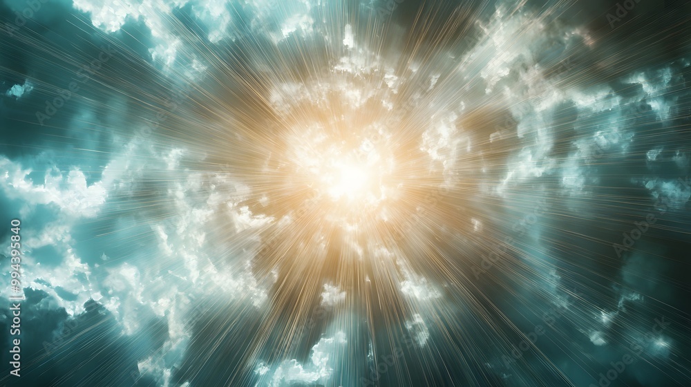 Fototapeta premium Heavenly Light Rays Through Clouds.