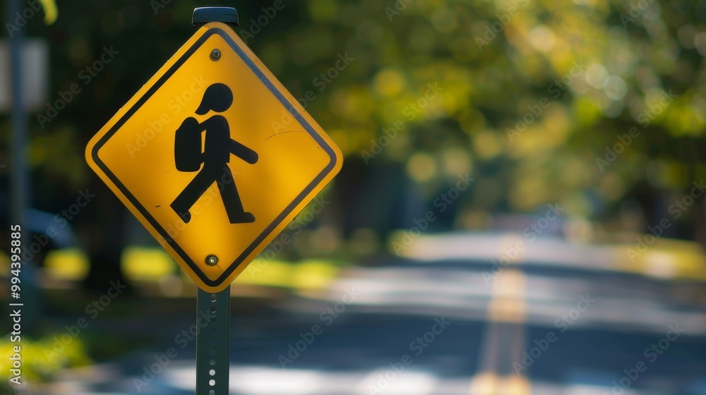 Safety First: School Crossing Guard Sign on Suburban Street Safety First: School Crossing Guard Sign on Suburban Street