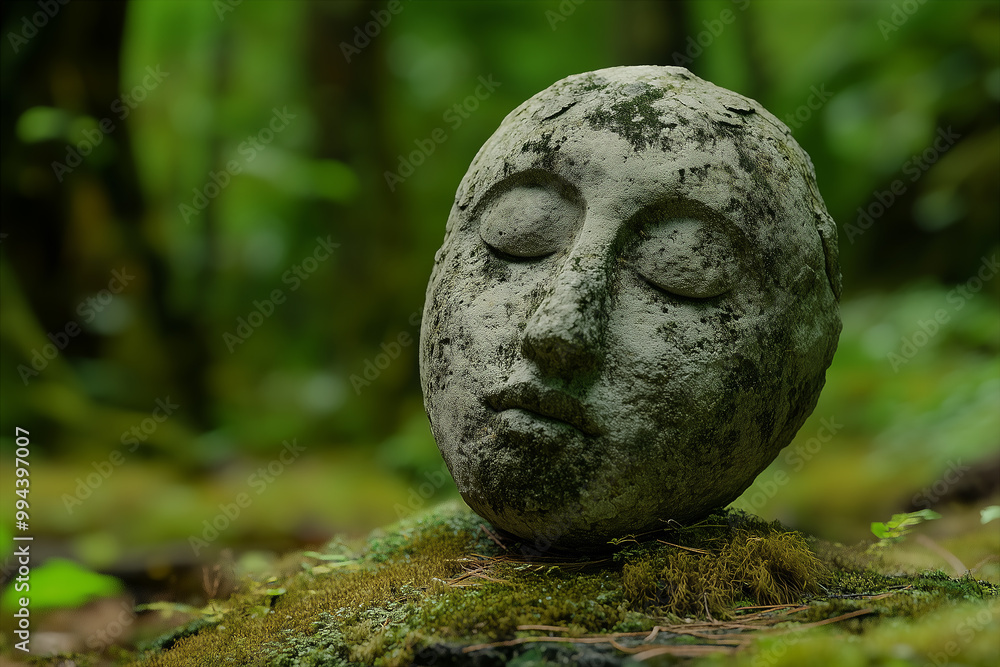 Moss-Covered Golem Walking Through Forest Moss-Covered Golem Walking Through Forest
