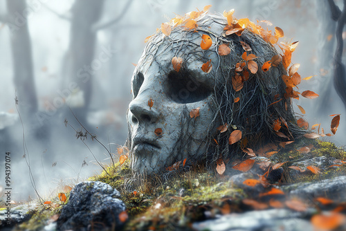 Stone Golem in Misty Forest photo