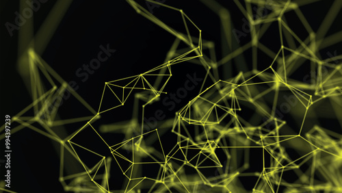 Abstract background with connecting dots and lines. Network connection structure. Data technology and scientific illustration. Plexus effect. 3D vector illustration