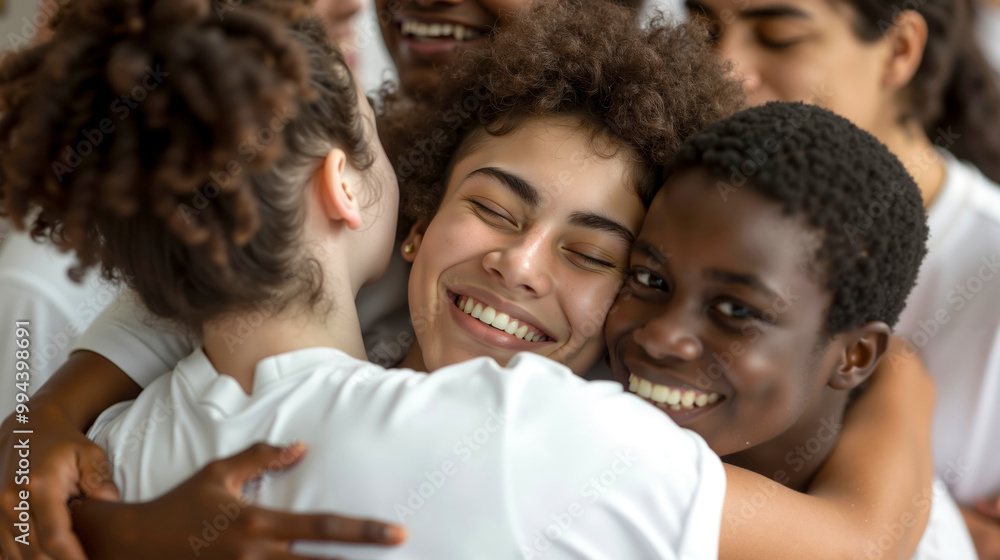 Obraz premium A group of young people hugging each other in a circle