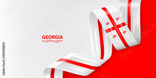 Georgia 3D ribbon flag. Bent waving 3D flag in colors of the Georgia national flag. National flag background design.