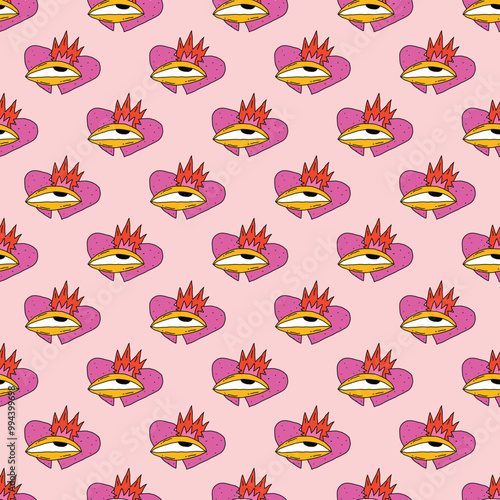 square seamless pattern -sinister eyes for Halloween.Devil eyes in 1970s psychedelic style.Groovy and funky print ornament.A look from a horror movie. Mystical esoteric eye.Witches,astrology and tarot