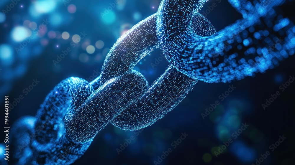 A Digital Chain Constructed of Blue Glowing Particles A Digital Chain Constructed of Blue Glowing Particles