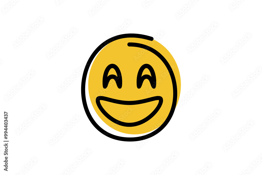 Fototapeta premium Smile face emoji in abstract line art with yellow base color. emoticon icon vector.