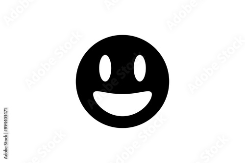 Smiley face emoji in black. Emoticon icon vector.