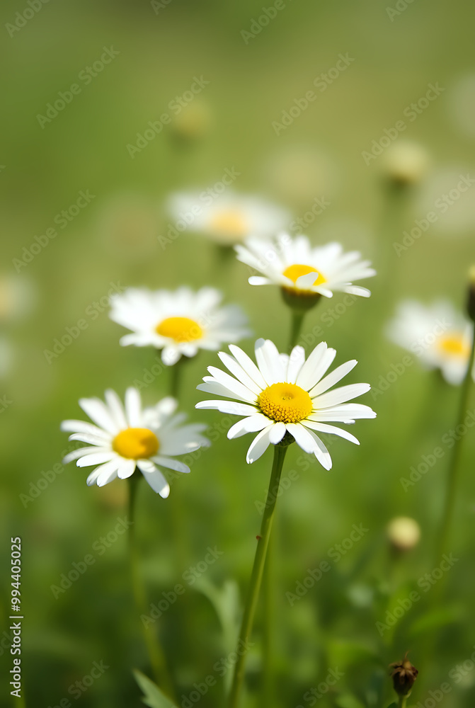 A vibrant meadow filled with blooming daisies under a bright summer sky A vibrant meadow filled with blooming daisies under a bright summer sky