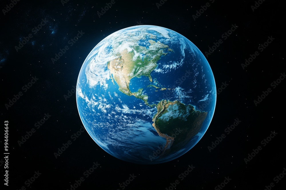 A hyper-realistic image of Earth as seen from space, showing the fine details of its continents, oceans, and clouds A hyper-realistic image of Earth as seen from space, showing the fine details of its continents, oceans, and clouds
