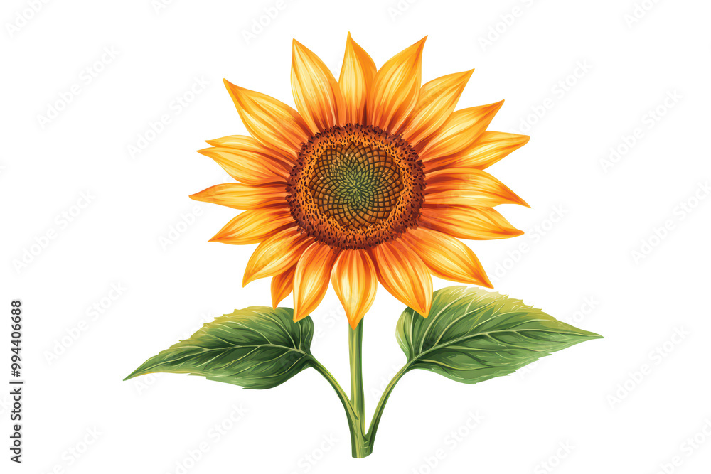 Colorful sunflower with green leaves isolated on transparent background. Colorful sunflower with green leaves isolated on transparent background.