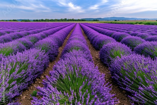 Wallpaper Mural A lavender field in full bloom, with rows of purple flowers stretching toward the horizon under a blue sky Torontodigital.ca