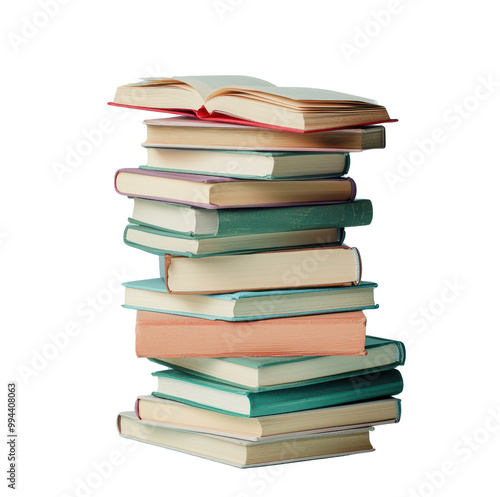 Stack of colorful books isolated on transparent background. photo