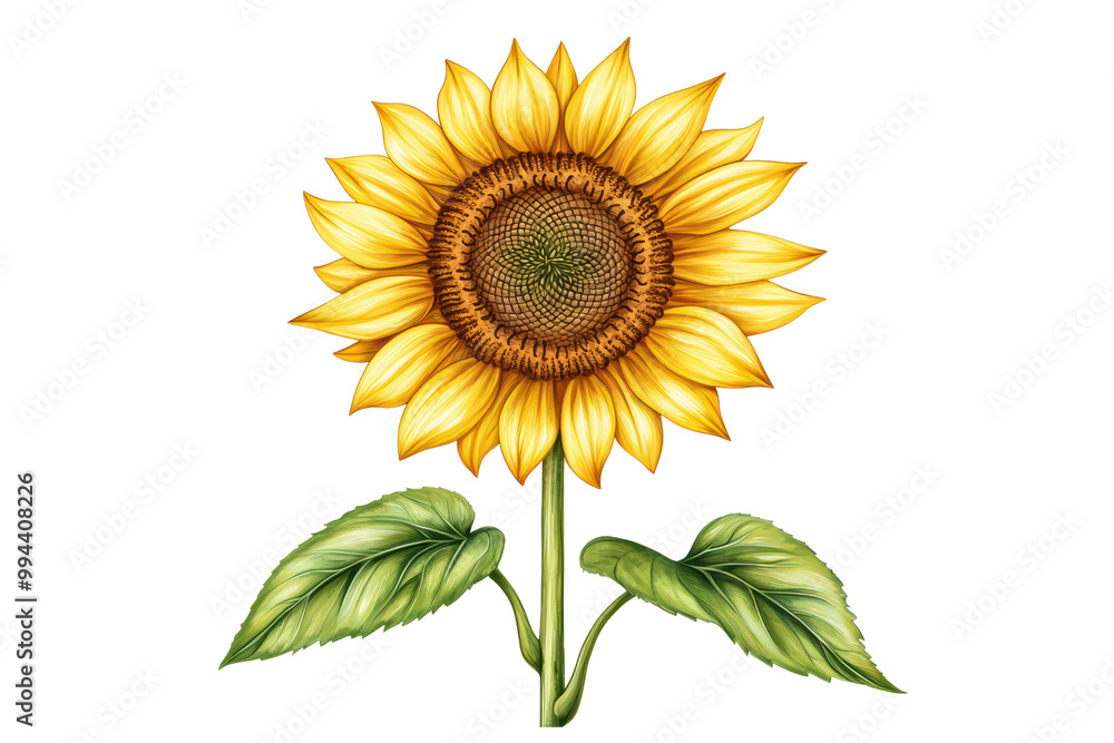 Fototapeta premium Sunflower with vibrant yellow petals isolated on transparent background.