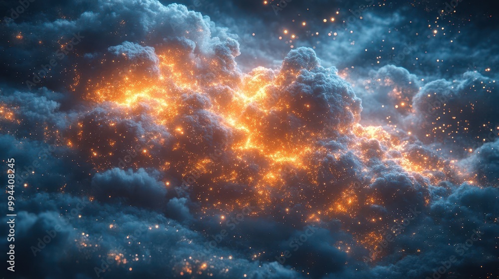 Naklejka premium clouds filled with innovative technology elements like gears and circuits creating a visually striking background that enhances techrelated content perfect for digital publishers