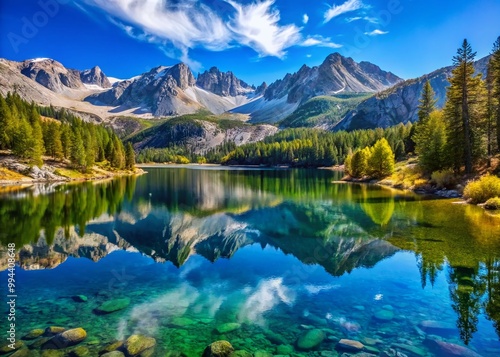 Scenic Horseshoe Lake in Mono County, California Surrounded by Majestic Mountains and Clear Skies