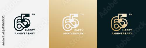 Logo 65th, 65 years anniversary, Creative template for celebration, birthday, greeting and invitation. Editable file