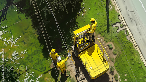 A group of men working on a power line photo