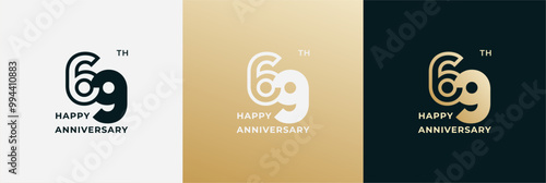 Logo 69th, 69 years anniversary, Creative design template for celebration, birthday, greeting. Editable file