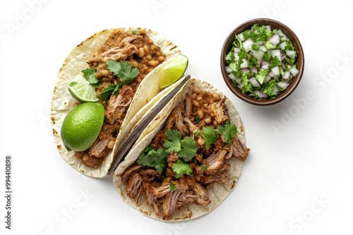 Flavorful Pork Carnitas Tacos with Garnishes photo