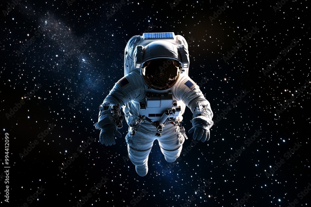 A single astronaut floating in the vastness of space, surrounded by stars and darkness in a minimalist design A single astronaut floating in the vastness of space, surrounded by stars and darkness in a minimalist design