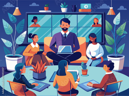 Online meeting people. Flat-style illustration for social networks, magazines, apps and the web.
