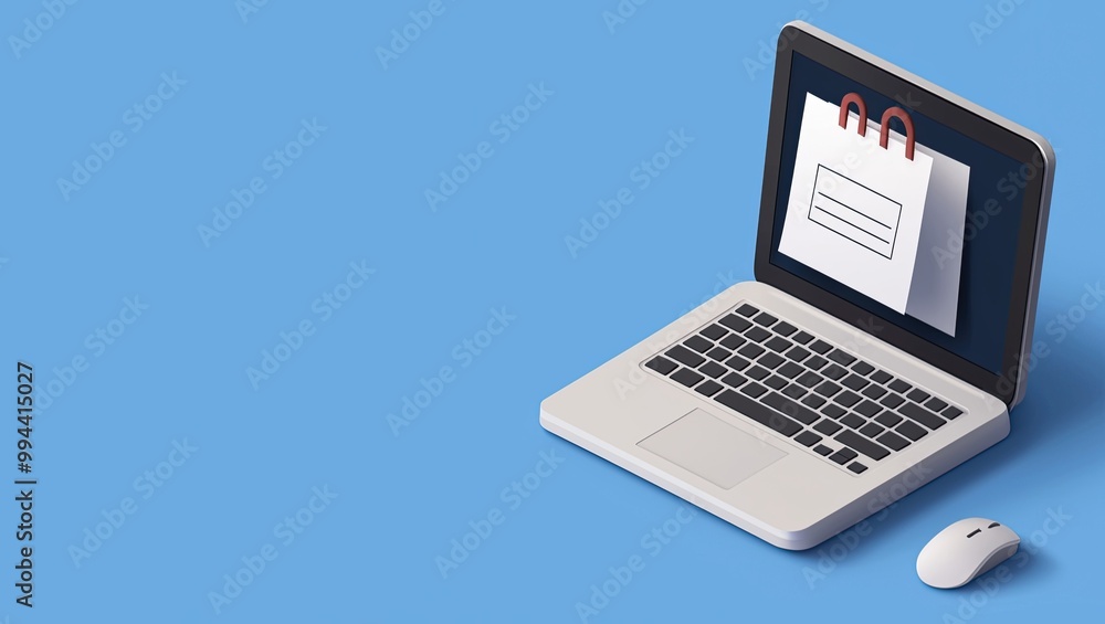 A sleek laptop with a calendar displayed on the screen, set against a light blue background, symbolizes digital planning and organization. A sleek laptop with a calendar displayed on the screen, set against a light blue background, symbolizes digital planning and organization.